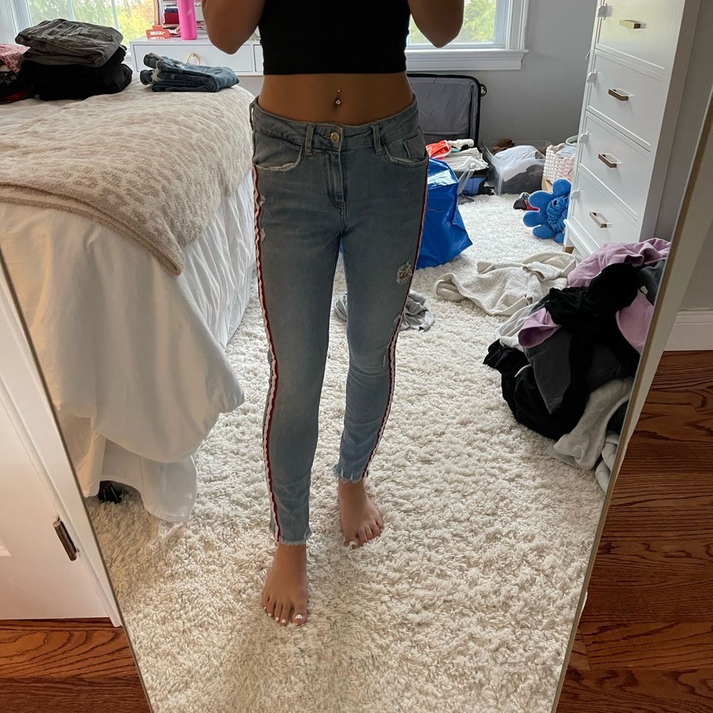 Zara jeans with red stripe